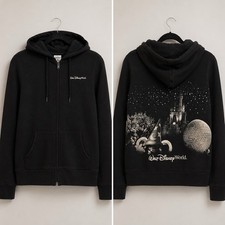 Vintage Walt Disney World Glitter Hoodie Castle Sweatshirt Black Womens Small