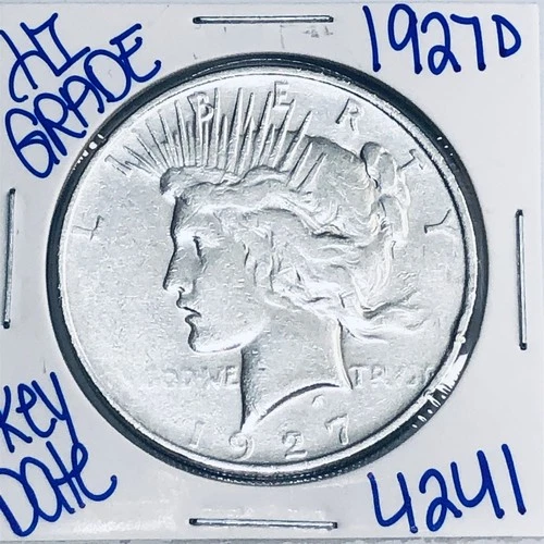 1927 D SILVER PEACE DOLLAR AUTHENTIC HI GRADE U.S. MINT COIN RARE KEY DATE 4241