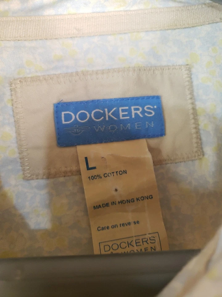 Chaqueta Safari Dockers Mujer Talla L 100% Algodón Caqui Tostado Botón De Colección Desertcore Foto 3 de 4