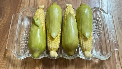 vintage miracle maize corn bread mold pan baking dish with glass corn cobs