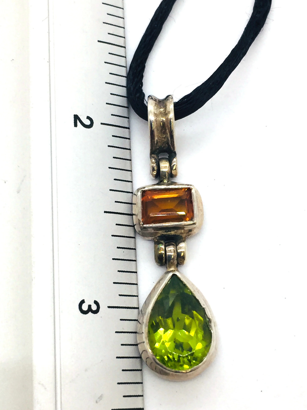 Solid Sterling Silver Orange Topaz & Green Perido… - image 3