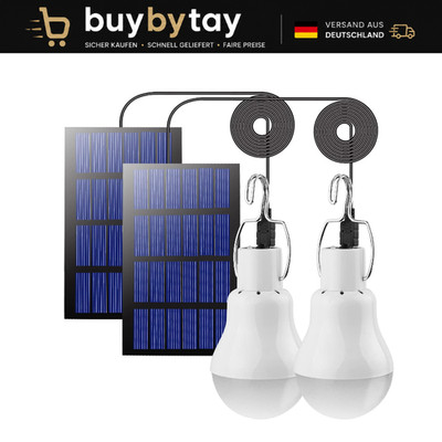 LED Solar Glühbirne 3W 2er Set mit 3M Kabel Campinglampe Hängelampe Gartenhaus