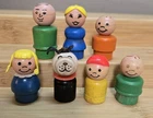 Vintage Fisher Price Little People Wooden Figures Lot Of 7 Two Straight