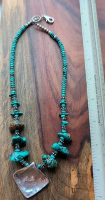 20 Inch Sterling And Turquoise Drop Necklace With Makers Mark