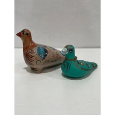 Vintage Hand Painted Tonala Mexico Folk Art Pottery Birds Set of 2 (78)