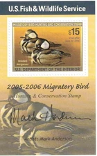 #RW72b-2005 Mini Sheet w/Duck Stamp and Autograph $15.00 Stamp