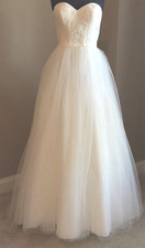 DAVID  S BRIDAL STRAPLESS WEDDING DRESS W/LACE CORSET BODICE SZE 14 STYLE WG3633