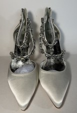 ANNA'S BRIDAL Women's Pointed Toe Ankle Strap Satin Rhinestone Heels Size EU41