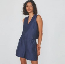 Lunya Women's Resort Linen Sleep Pajama Set, Navy, Medium