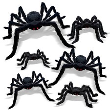 6 Pcs Halloween Spiders Decorations, Giant Hairy Spiders Halloween Decorations