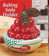 4 NEW IN BOXES--VINTAGE BETTY CROCKER BAKING SODA HOLDER BOWL OF CHERRIES LOT