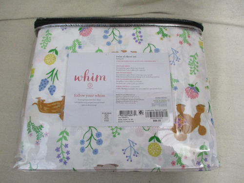 2022 Martha Stewart Whim Twin XL Sheet Set Bark Park Floral Dogs NWT - Picture 5 of 6