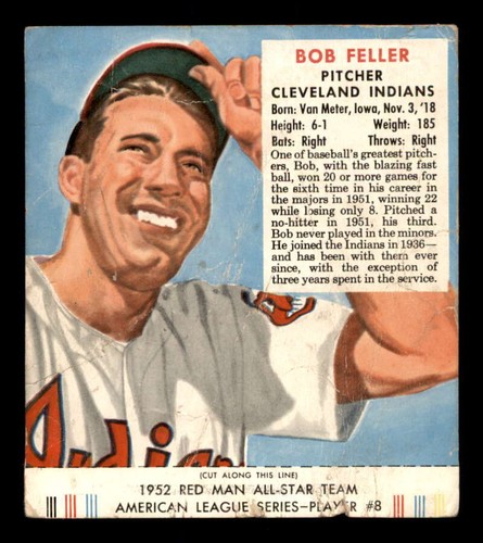 1952 Red Man AL w Tab #8 Bob Feller   G J2738169 - Picture 1 of 2