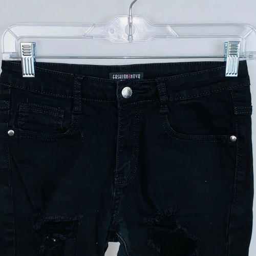 Fashion Nova Black Shorts Womens Black Destroyed Bohemian Bermuda Jean M 28 - Picture 3 of 9