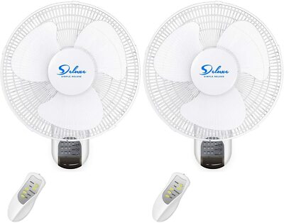 Simple Deluxe 2-Pack 16'' Wall Mount Fans Oscillating Quiet for Home with Remote
