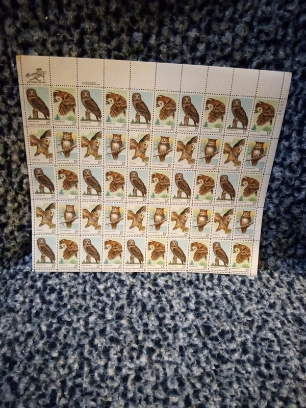 MINT NH OG 15 CENT AMERICAN OWLS PLATE STAMP SHEET CV 49.85