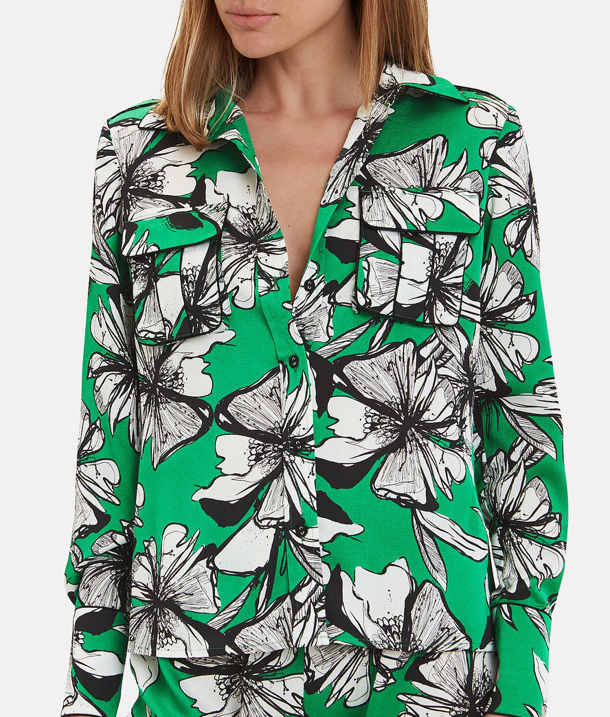 ALEXIS Sylvie Green Floral Blouse Women's Size Small Button Up