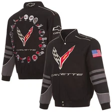 Corvette Racing Jacket Collage Embroidered Cotton Twill Men JH Design Black new