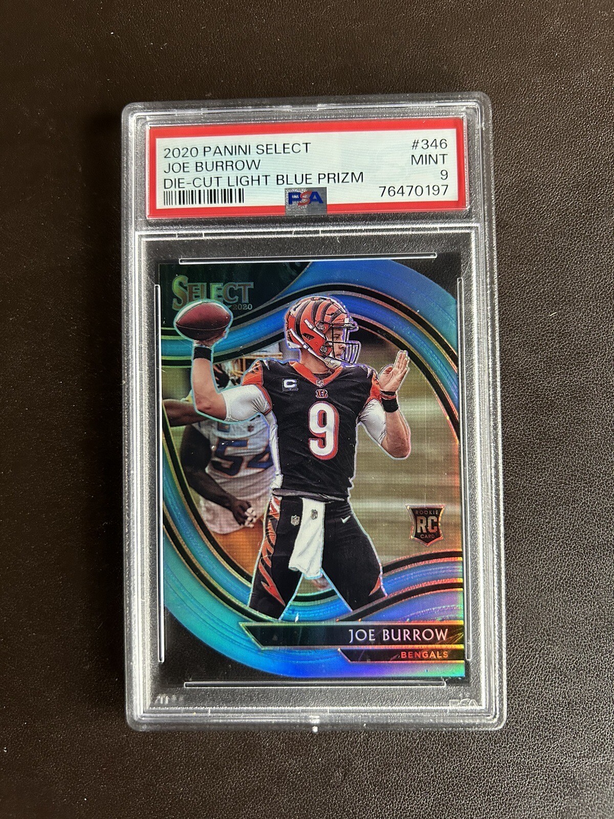 2020 Panini Select JOE BURROW Die-Cut Light Blue Prizm RC #346 PSA9 Bengals