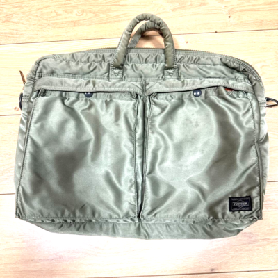 #ad #ad PORTER Tanker 2Way Briefcase Shoulder Bag Sage Green Nylon Japan Used $155.77