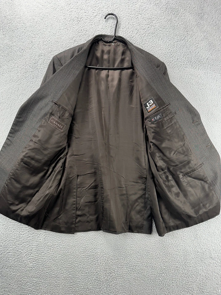 Canali Blazer Mens 54L Adesso Grey Stripe Wool Sport Coat J3 Clothing Italy Made - Image 4 of 4