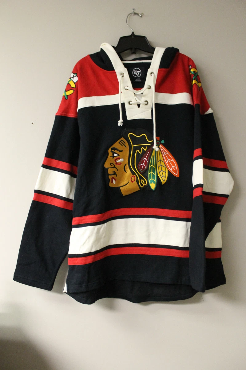 New NHL Chicago Blackhawks old time jersey style mid weight cotton hoodie  men S