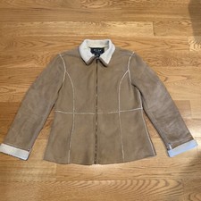 Vintage Fuda Tan Faux Sherpa Lined Suede Winter Fall Coat Jacket / Womens Size M