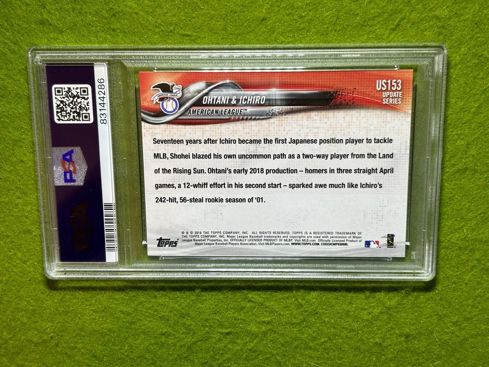Shohei Ohtani ROOKIE CARD Ichiro Suzuki PSA 9 MINT RC 2018 Topps Update  DODGERS view 24