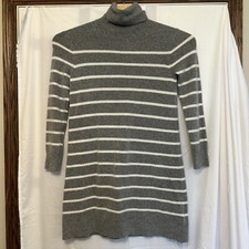 J Crew Women Size Medium Sweater Dress Gray White Striped Wool Blend Turtleneck
