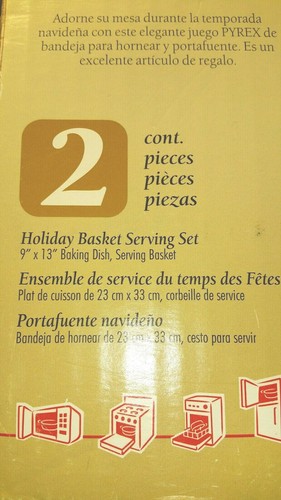 Pyrex Limited Edition 2 pc Christmas Baking Dish Basket Serveware Set 9 x 13 3QT - Afbeelding 6 van 7