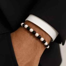 Bracciale Perle Bianco e Nero Juventus Udinese calcio braccialetto da uomo donna