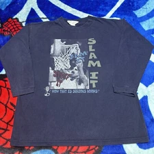 Vintage 1990s Basketball Slam It Dunk Graphic Long Sleeve Shirt Sz Medium Youth