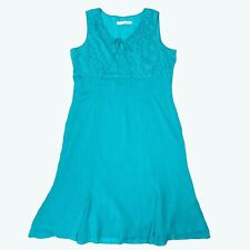 Johnny Was Sz Large Midi Eyelet Embroidered Sleeveless Midi Dress Teal Aqua NWOT