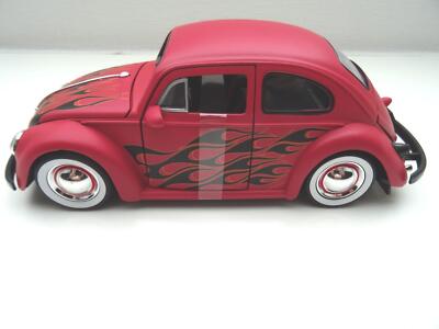 + VOLKSWAGEN VW Käfer Modellauto JADA in 1:24  matt rot, Weißwandreifen  91697