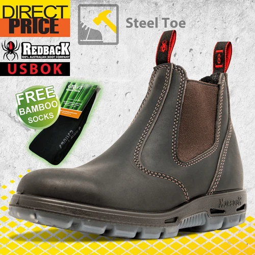 Redback USBOK Work Boots. Steel Toe Cap Safety. Elastic Sided Bobcat Oil Kip NEW