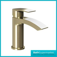Image of Waterfall Brushed Brass Bathroom Sink Twin Taps Bath Filler Shower Mixer Basin