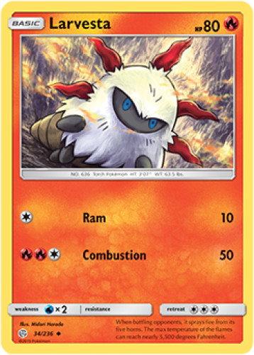 1x Larvesta 34/236 Cosmic Eclipse Pokemon TCG Card NM