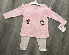 Disney 4T Minnie & Mickey Mouse Girls 2 Piece Set Pink Hearts