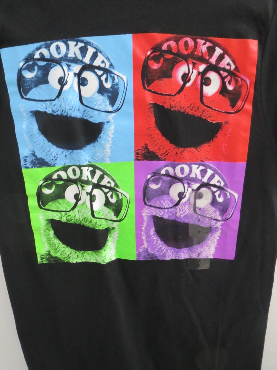 Cookie Monster with Glasses Quad Color Pane Black T-Shirt, Size