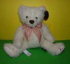 9" Seated FAO Schwarz Cream Teddy Bear Peach Ribbon Button Tush Plush
