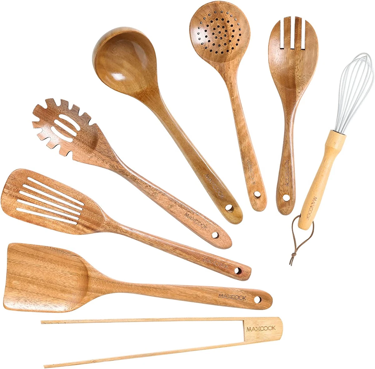 Wooden Spoons For Cooking 7-Pack - Bamboo Kitchen Utensils Set for