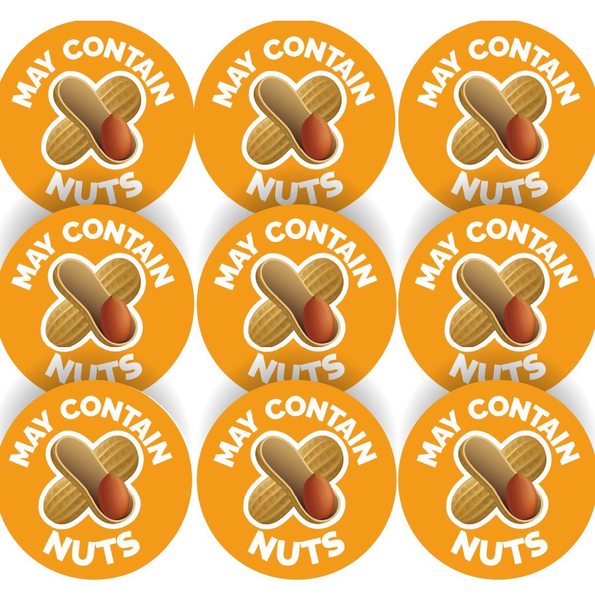 144 Warning May Contain Nuts Food Allergy - 30mm - Glossy Food Label Stickers