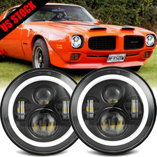 Pair 7inch Led Headlights Hilo Drl Angel Eyes For Pontiac Firebird 1970-1976