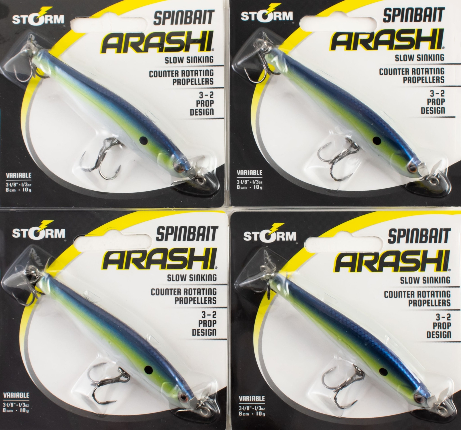 (LOT OF 4) STORM ARASHI SPINBAIT 1/3OZ ASB08612 HOT BLUE SHAD CR4352