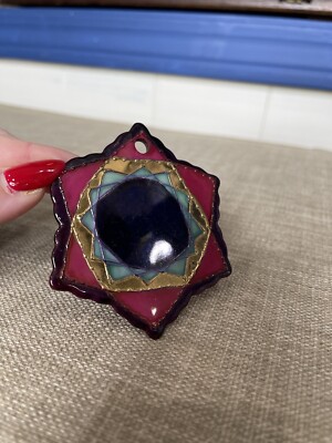 Geometrisches Design Anhänger Mehrfarbig Lila Gold Signiert 6 Punkt Stern
