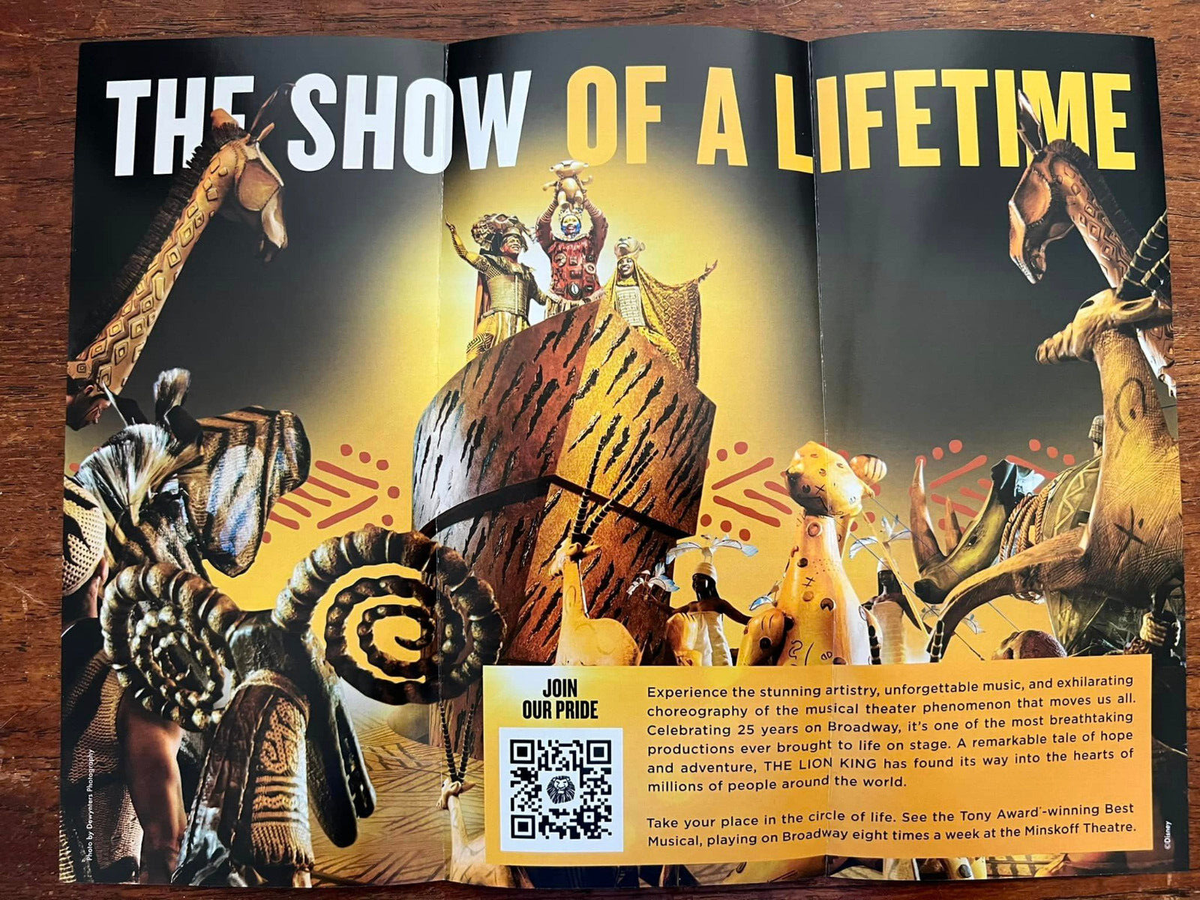 the Lion King musical Broadway 2021 edition ad/flyer Broadway NYC