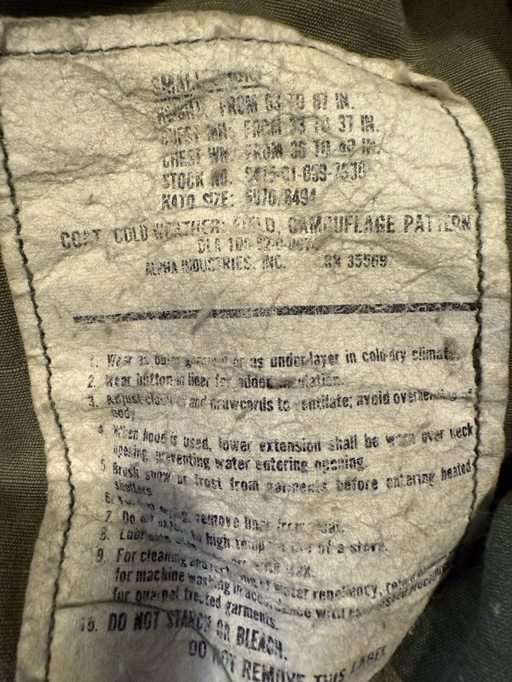 Alpha Industries M65 Field Jacket Coat US Military Woodland Camo Small