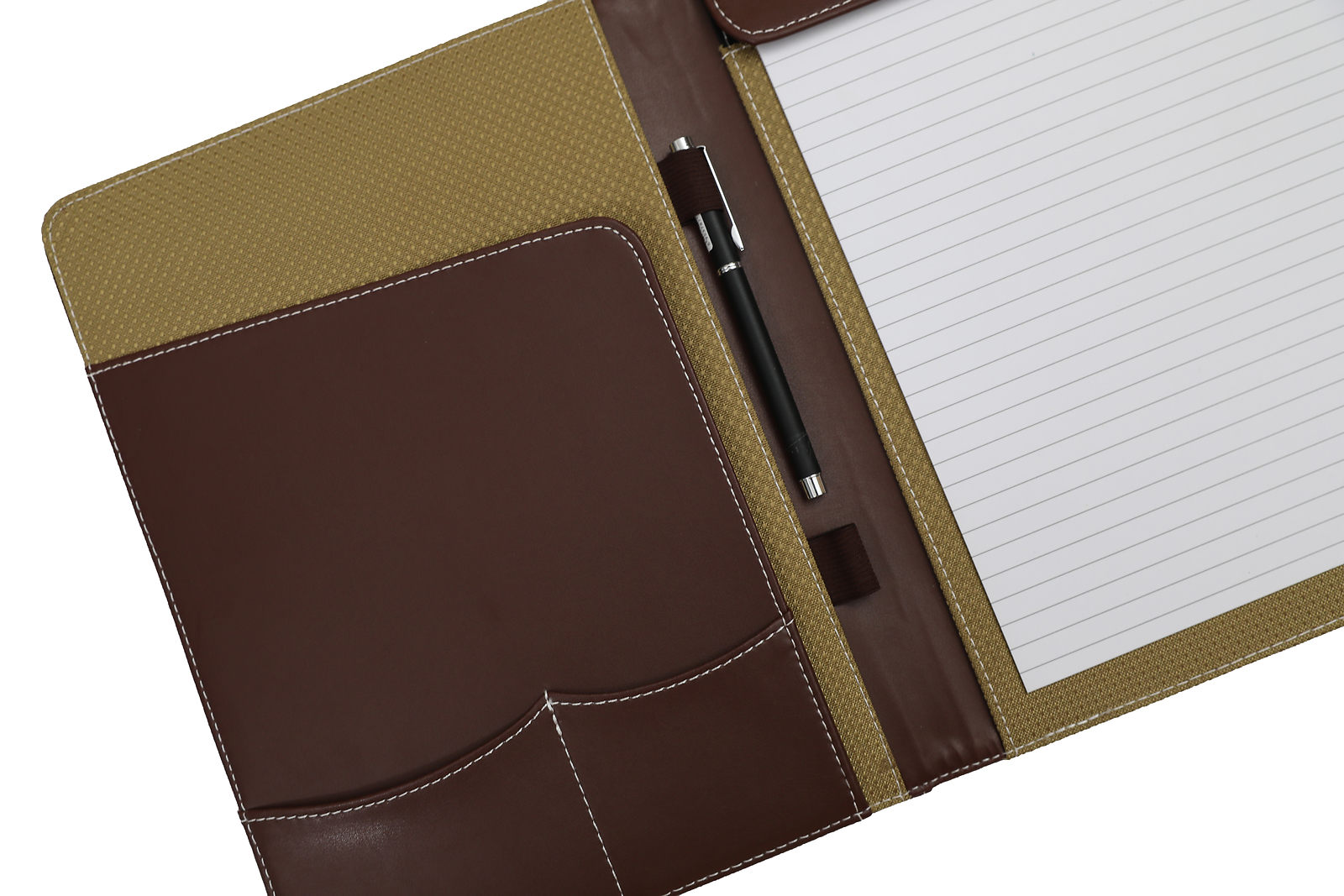 QI003309 New DEERLUX Brown Leather Business Padfolio Portfolio with Notepad