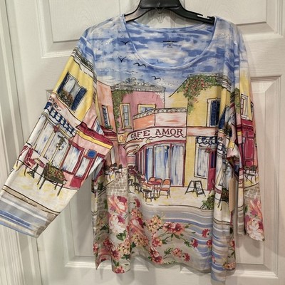 Ladies 3XL Blouse- 3/4 Sleeve-Paris cafe Floral Allison Daley NWT