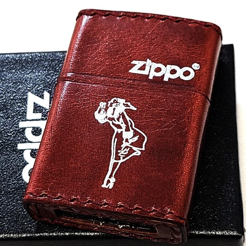 Zippo Windy Genuine Leather Wrap Red Silver Foil Stamping Re